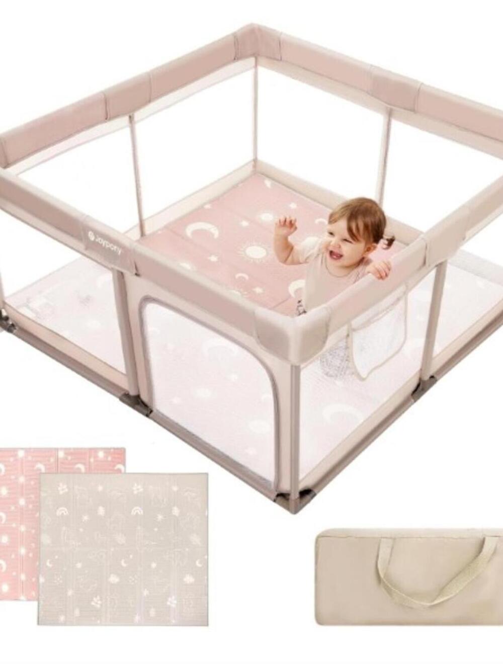 INFANT PLAYARD WITH PLAYMAT 50X50-BEIGE/GRAY